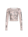 Cartoon Printed Contrast Trim Long Sleeve T-Shirt -- YKIIY  CLOTHING