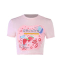 Cartoon Round Neck Exposed Navel T-Shirt -- YKIIY  CLOTHING