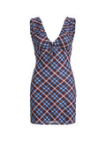 Checkered Ruffle V Neck Mini Dress -- YKIIY  CLOTHING