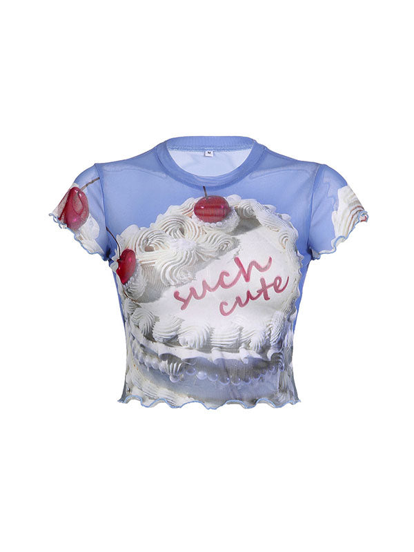 Cherry Cake Printed Ruffle Trim Crop Top -- YKIIY  CLOTHING