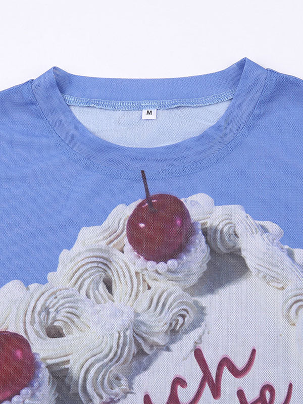 Cherry Cake Printed Ruffle Trim Crop Top -- YKIIY  CLOTHING