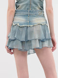 Chiffon Ruffled Patchwork Washed Denim Skirt -- YKIIY  CLOTHING