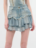 Chiffon Ruffled Patchwork Washed Denim Skirt -- YKIIY  CLOTHING