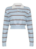 Color Block Striped Blue Preppy Crop Top -- YKIIY  CLOTHING