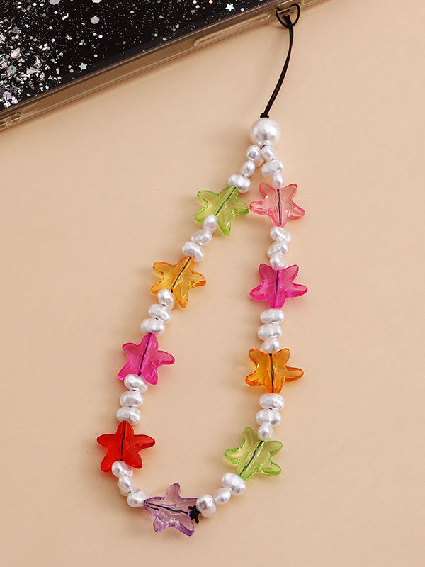 Colorful Beaded Starfish Faux Pearl Phone Chain -- YKIIY  CLOTHING