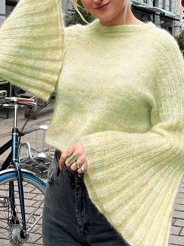 Colorful Round Neck Bell Sleeve Sweater -- YKIIY  CLOTHING