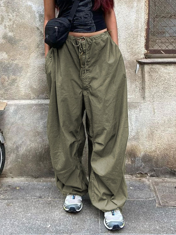 Cozy Low Waist Parachute Cargo Pants -- YKIIY  CLOTHING