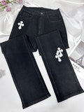 Cross Embroidery Low Rise Slim Jeans -- YKIIY  CLOTHING