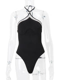 Cross Straps Halter Backless Bodysuit -- YKIIY  CLOTHING