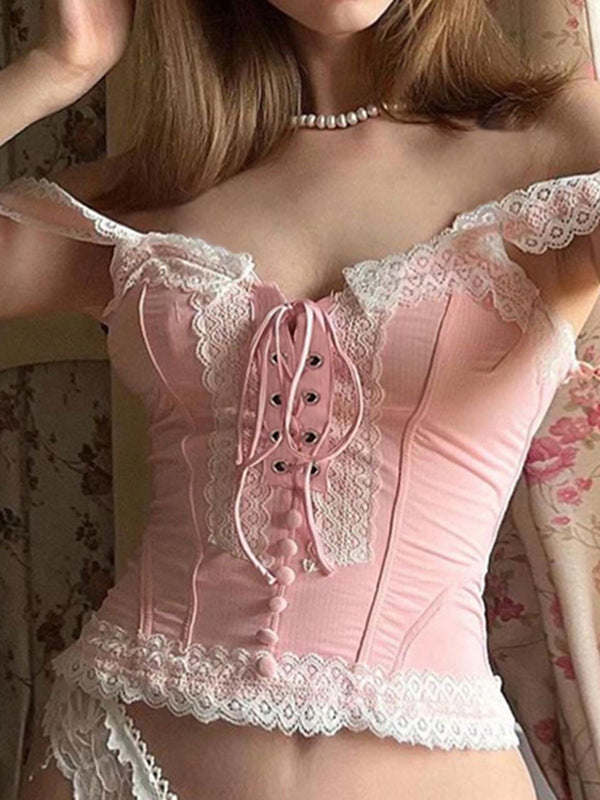 Decorative Lace Lace Up Camis -- YKIIY  CLOTHING