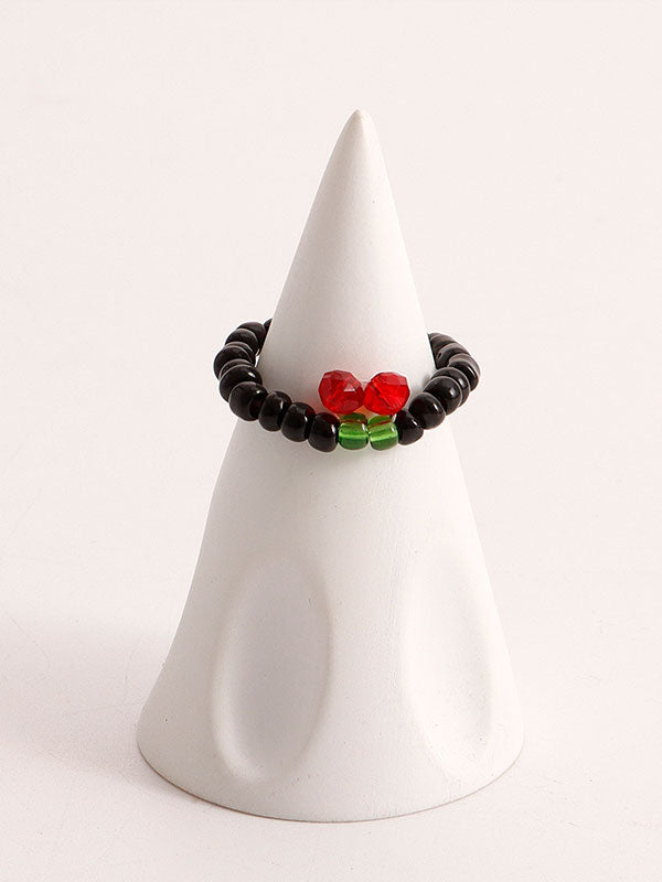 Design Colorful Red Cherry Beaded Ring -- YKIIY  CLOTHING