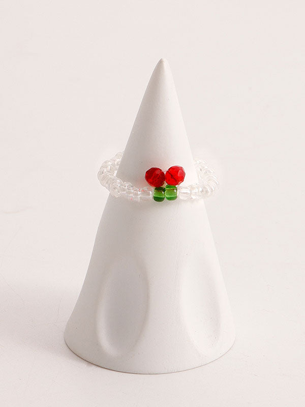 Design Colorful Red Cherry Beaded Ring -- YKIIY  CLOTHING