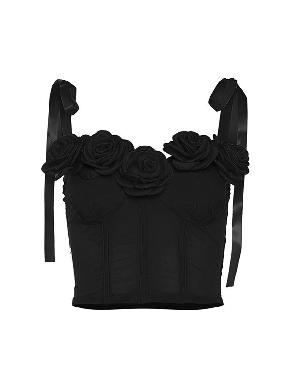 Design Flower Patchwork Adjustable Tie Corset Top -- YKIIY  CLOTHING