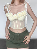 Design Flower Patchwork Adjustable Tie Corset Top -- YKIIY  CLOTHING