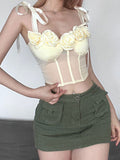 Design Flower Patchwork Adjustable Tie Corset Top -- YKIIY  CLOTHING