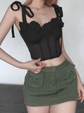 Design Flower Patchwork Adjustable Tie Corset Top -- YKIIY  CLOTHING