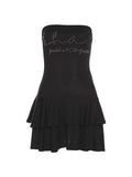 Diamante Strapless Ruffles Letter Mini Dress -- YKIIY  CLOTHING