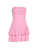 Diamante Strapless Ruffles Letter Mini Dress -- YKIIY  CLOTHING