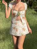 Ditsy Floral Exposed Navel Two Piece Set -- YKIIY  CLOTHING