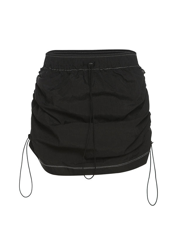 Drawstring Asymmetric Hem Sporty Skirt -- YKIIY  CLOTHING