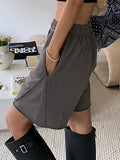 Elastic Waist Drawstring Solid Shorts -- YKIIY  CLOTHING