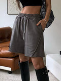 Elastic Waist Drawstring Solid Shorts -- YKIIY  CLOTHING