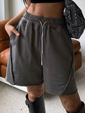 Elastic Waist Drawstring Solid Shorts -- YKIIY  CLOTHING