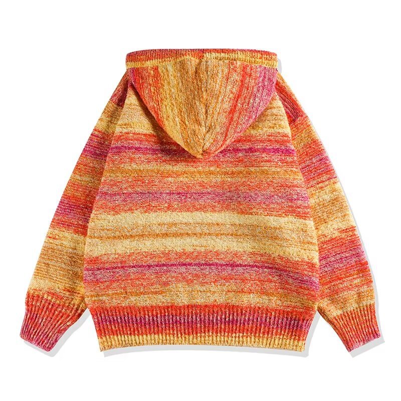 Embroidered Striped Knitted Coat Hooded Sweater -- YKIIY  CLOTHING