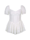 Fairy Crochet Cutout Corset Waist Square Neck Puff Sleeve Mini Dress -- YKIIY  CLOTHING