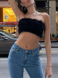 Faux Fur Strapless Backless Tube Top -- YKIIY  CLOTHING