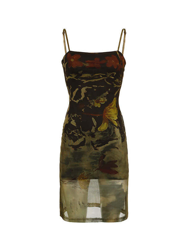 Floral Spaghetti Straps Fairy Grunge Midi Dress -- YKIIY  CLOTHING