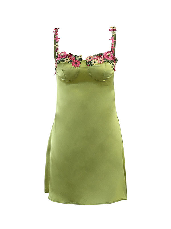 Flower Embroidery Adjustable Strap Mini Dress -- YKIIY  CLOTHING