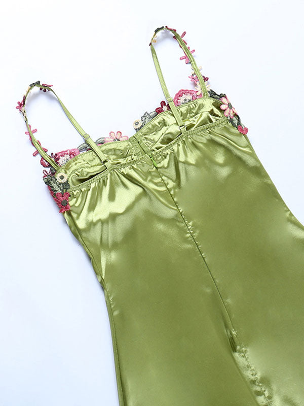 Flower Embroidery Adjustable Strap Mini Dress -- YKIIY  CLOTHING