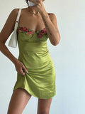 Flower Embroidery Adjustable Strap Mini Dress -- YKIIY  CLOTHING