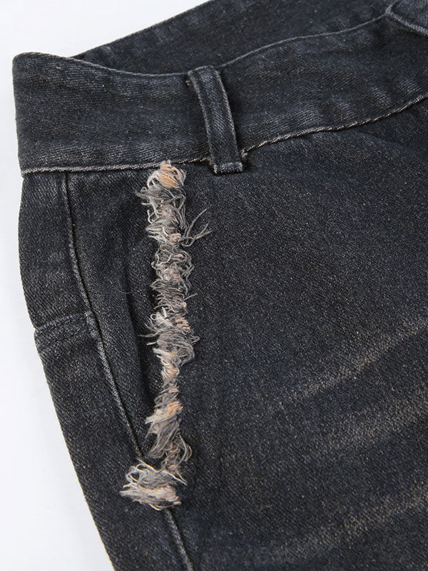 Frayed Trim Kangaroo Pocket Jeans -- YKIIY  CLOTHING