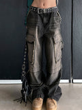 Frayed Trim Kangaroo Pocket Jeans -- YKIIY  CLOTHING