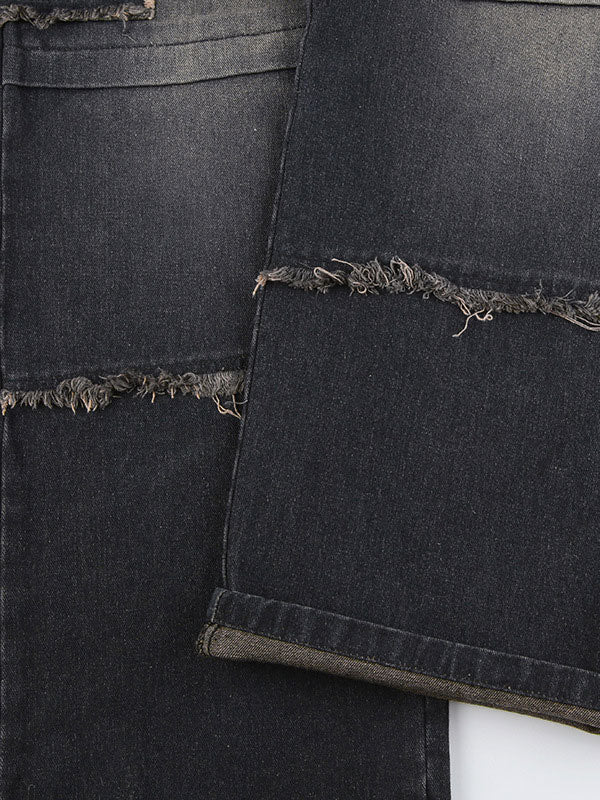 Frayed Trim Kangaroo Pocket Jeans -- YKIIY  CLOTHING