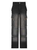 Frayed Trim Kangaroo Pocket Jeans -- YKIIY  CLOTHING