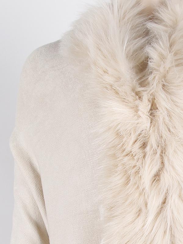 Fringed Cape Shawl Fur Collar Knitted Coat -- YKIIY  CLOTHING