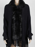 Fringed Cape Shawl Fur Collar Knitted Coat -- YKIIY  CLOTHING