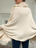 Fringed Cape Shawl Fur Collar Knitted Coat -- YKIIY  CLOTHING