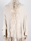 Fringed Cape Shawl Fur Collar Knitted Coat -- YKIIY  CLOTHING