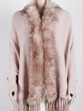 Fringed Cape Shawl Fur Collar Knitted Coat -- YKIIY  CLOTHING