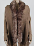 Fringed Cape Shawl Fur Collar Knitted Coat -- YKIIY  CLOTHING