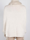 Fringed Cape Shawl Fur Collar Knitted Coat -- YKIIY  CLOTHING