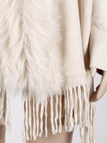 Fringed Cape Shawl Fur Collar Knitted Coat -- YKIIY  CLOTHING