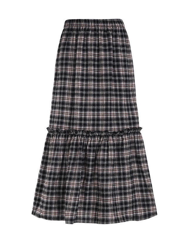 Gingham Elastic Waist Maxi Skirt -- YKIIY  CLOTHING