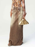 Gradient Denim Back Slit Maxi Skirt -- YKIIY  CLOTHING