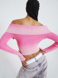 Gradient Zipper Open Shoulder Knitted Top -- YKIIY  CLOTHING