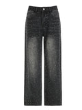 Gradient Zipper Whiskered Diamante Jeans -- YKIIY  CLOTHING